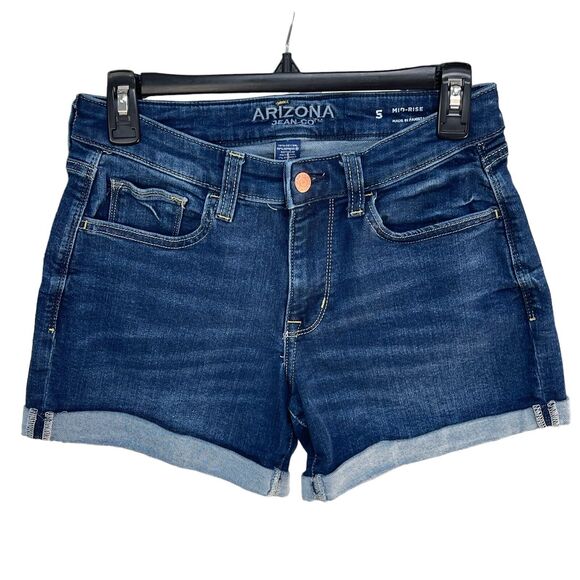 Arizona Jean Co Juniors SZ 5 Jean Shorts Stretch Cuffed Hems Mid-Rise Zip-Fly - Picture 1 of 6